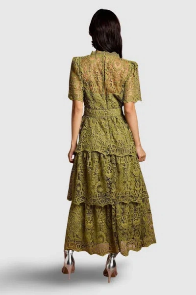 Coast Short Sleeve Tiered Lace Midi Dress In Green