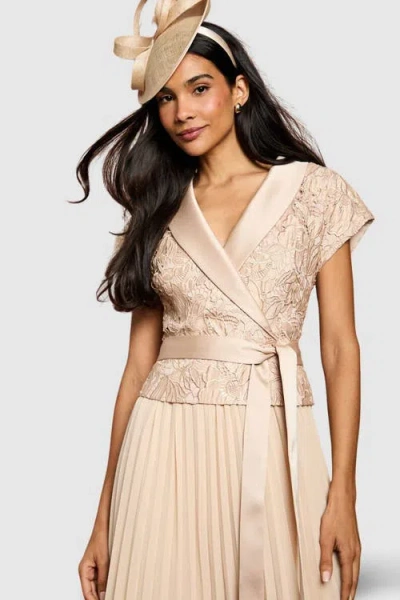 Coast Lace Wrap Top Pleat Tux Midi Dress In Neutral