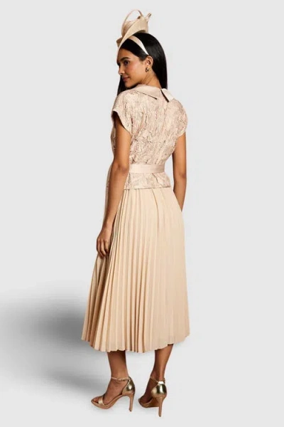 Coast Lace Wrap Top Pleat Tux Midi Dress In Neutral