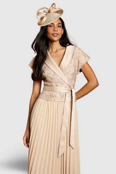 Coast Lace Wrap Top Pleat Tux Midi Dress In Neutral