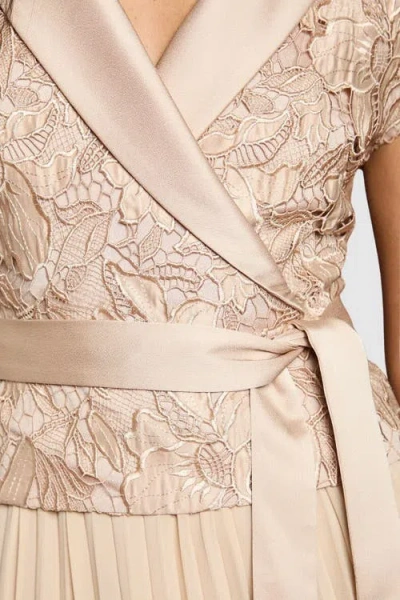 Coast Lace Wrap Top Pleat Tux Midi Dress In Neutral