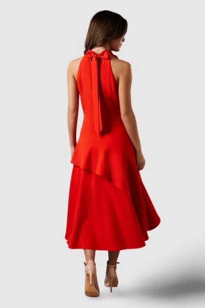 Coast High Neck Corsage Detail Midi Dress In Red