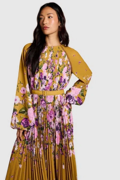 Coast Floral Pleated Georgette Midi Dress In Multi