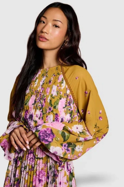 Coast Floral Pleated Georgette Midi Dress In Multi