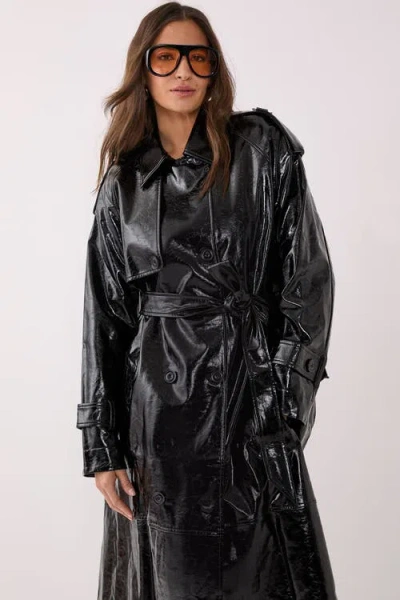 Nasty Gal High Shine Faux Leather Trench Coat In Black