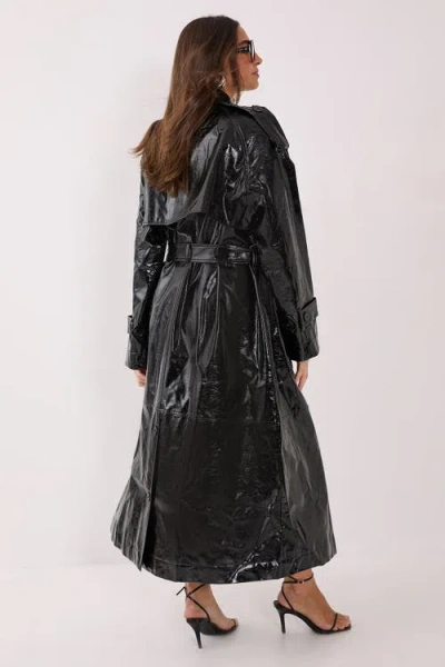 Nasty Gal High Shine Faux Leather Trench Coat In Black