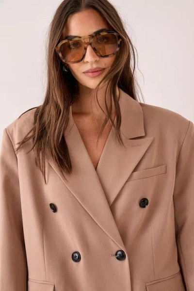 Nasty Gal Double Breasted Oversized Blazer In Brown