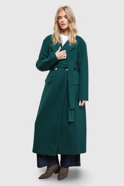 Oasis Tie Belt Detail Midi Coat In Green