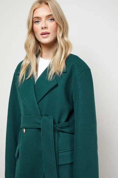 Oasis Tie Belt Detail Midi Coat In Green
