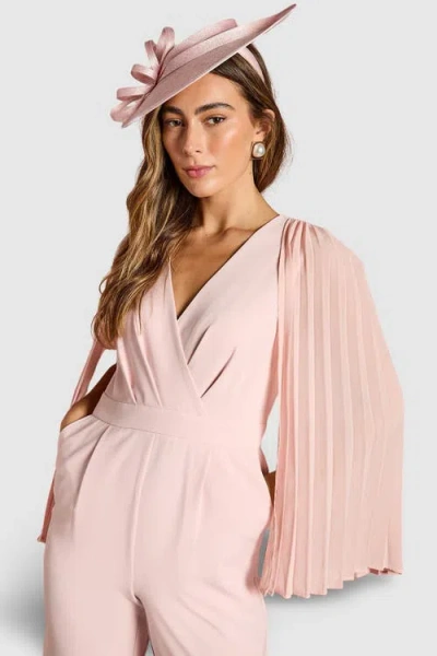Coast V Neck Pleated Long Sleeve Jumpsuit In Pink