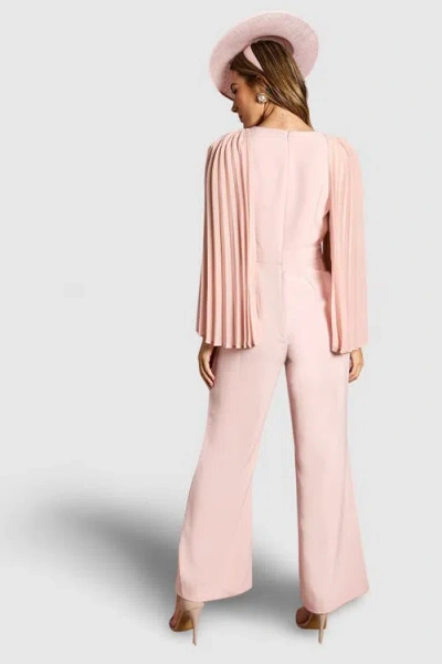 Coast V Neck Pleated Long Sleeve Jumpsuit In Pink