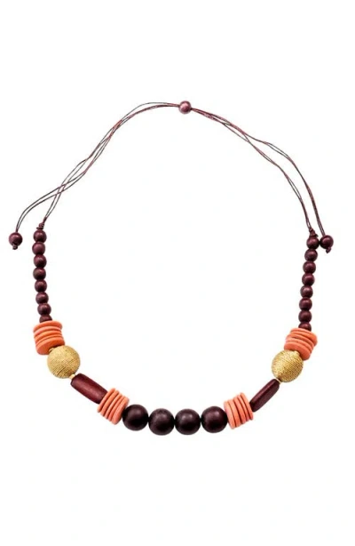 Likha Bombon Wooden Necklace In Brown