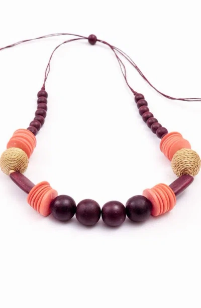 Likha Bombon Wooden Necklace In Brown
