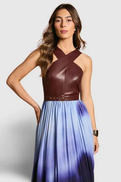 Coast Pu Cross Neck Belted Midi Dress In Multi