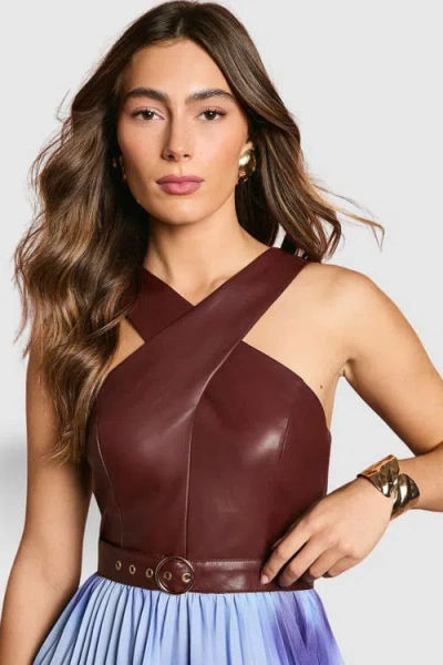 Coast Pu Cross Neck Belted Midi Dress In Multi