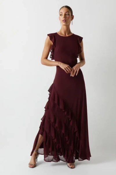Coast Honoured Ruffle Georgette Maxi Dress In Burgundy
