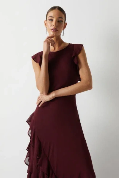 Coast Honoured Ruffle Georgette Maxi Dress In Burgundy