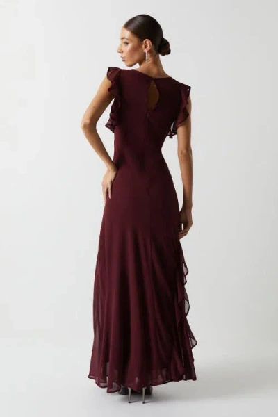 Coast Honoured Ruffle Georgette Maxi Dress In Burgundy