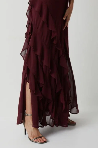 Coast Honoured Ruffle Georgette Maxi Dress In Burgundy