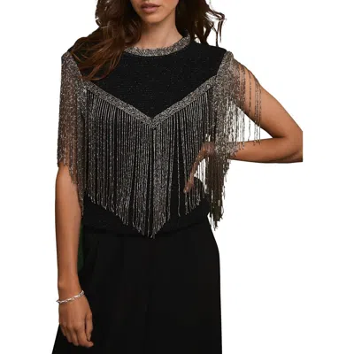 Mint Velvet Embellished Fringe Detail Top In Black