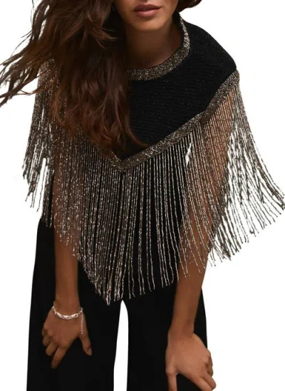 Mint Velvet Embellished Fringe Detail Top In Black