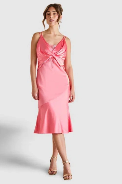 Coast Lace Insert Satin Fitted Dress In Pink