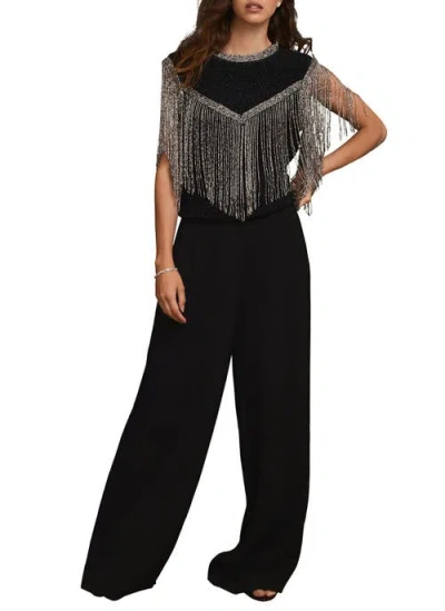 Mint Velvet Embellished Fringe Detail Top In Black