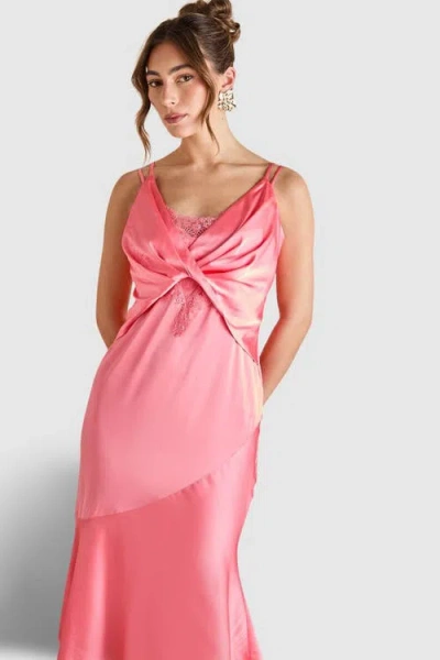 Coast Lace Insert Satin Fitted Dress In Pink