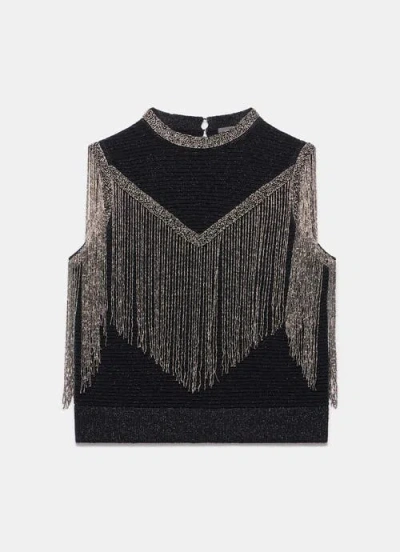 Mint Velvet Embellished Fringe Detail Top In Black