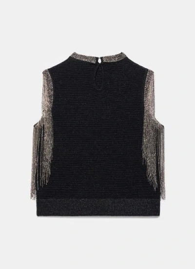 Mint Velvet Embellished Fringe Detail Top In Black