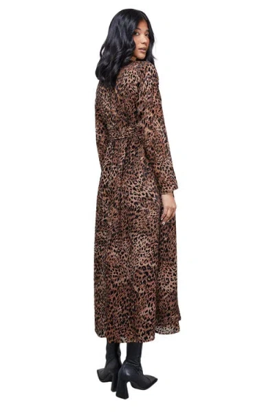 Warehouse Plunge Neck Waisted Midi Dress In Brown