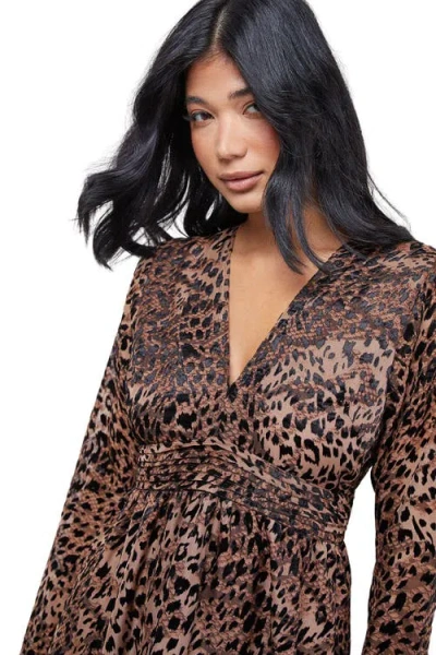 Warehouse Plunge Neck Waisted Midi Dress In Brown