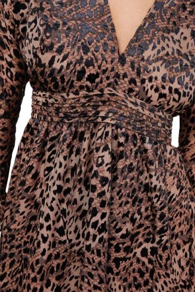 Warehouse Plunge Neck Waisted Midi Dress In Brown