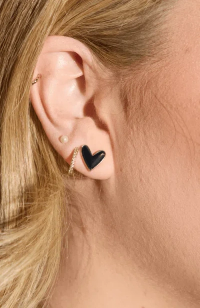 Nickel & Suede Sweetheart Stud Earrings In Multi