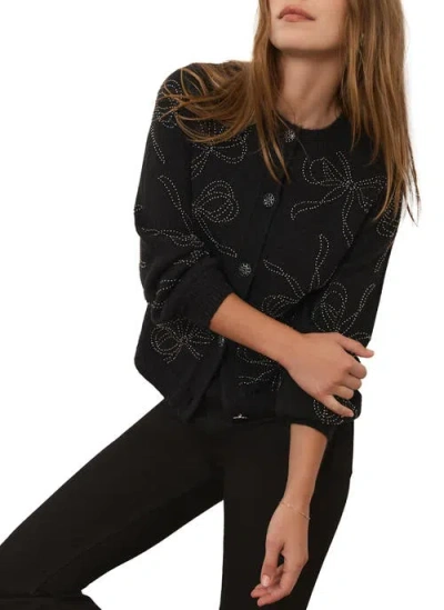 Mint Velvet Bow Detail Embellished Cardigan In Black