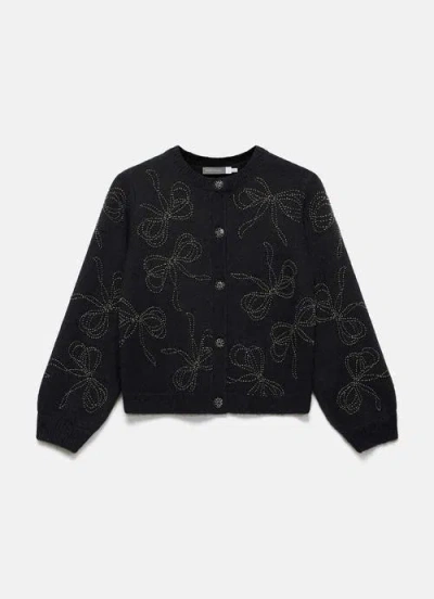 Mint Velvet Bow Detail Embellished Cardigan In Black