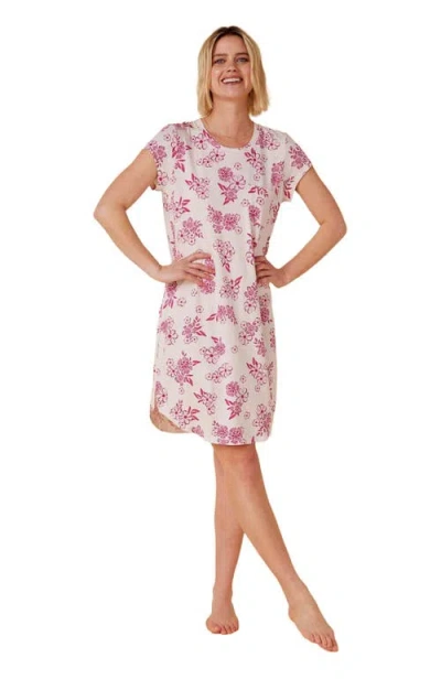 The Cat's Pajamas Pima Knit Short Sleeved Sleep Shirt Floral In Neutral