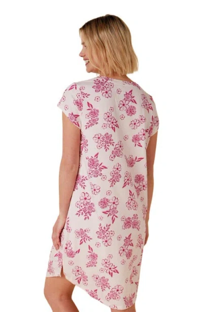 The Cat's Pajamas Pima Knit Short Sleeved Sleep Shirt Floral In Neutral