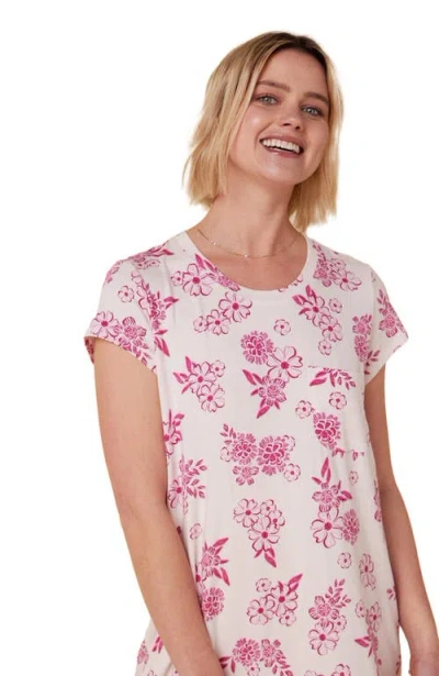 The Cat's Pajamas Pima Knit Short Sleeved Sleep Shirt Floral In Neutral