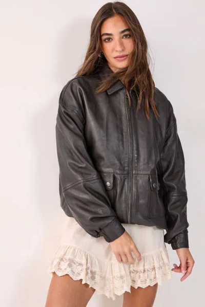 Nasty Gal Real Leather Oversized Bomber Jacket In Brown