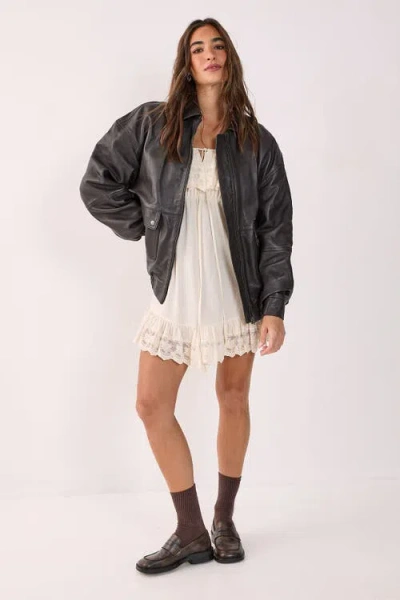 Nasty Gal Real Leather Oversized Bomber Jacket In Brown