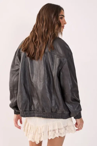 Nasty Gal Real Leather Oversized Bomber Jacket In Brown