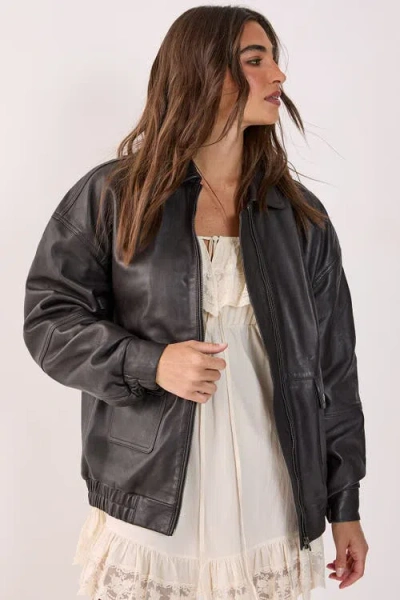 Nasty Gal Real Leather Oversized Bomber Jacket In Brown