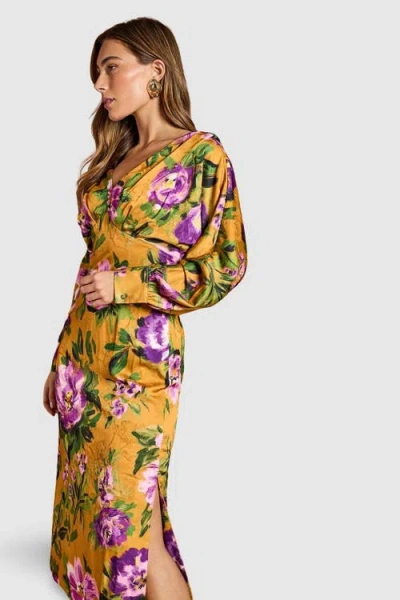 Coast Printed Satin Maxi Dress With Cowl Back In Yellow