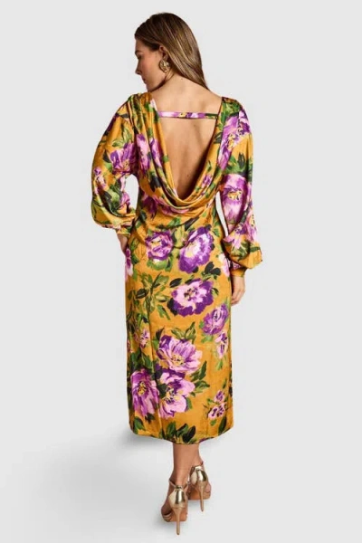 Coast Printed Satin Maxi Dress With Cowl Back In Yellow