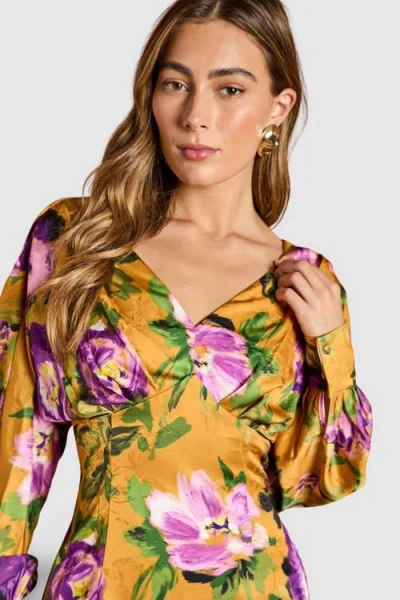 Coast Printed Satin Maxi Dress With Cowl Back In Yellow