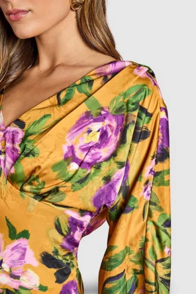 Coast Printed Satin Maxi Dress With Cowl Back In Yellow