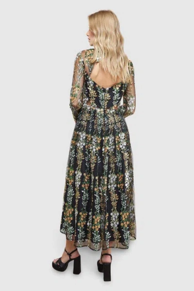 Oasis Open Back Long Sleeve Midi Dress In Multi