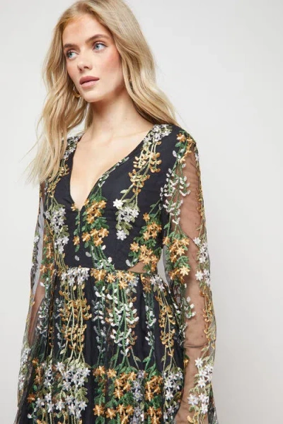 Oasis Open Back Long Sleeve Midi Dress In Multi