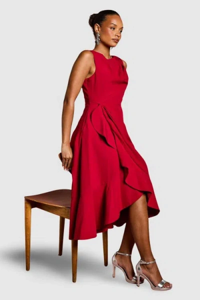 Coast Petite Crepe Ruffle Low Back Dress In Red